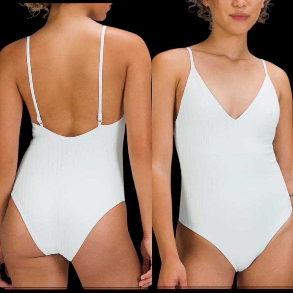 EUC Lululemon V-Neck Ribbed One-Piece in Sheer Blue / Light Mint Green Medium